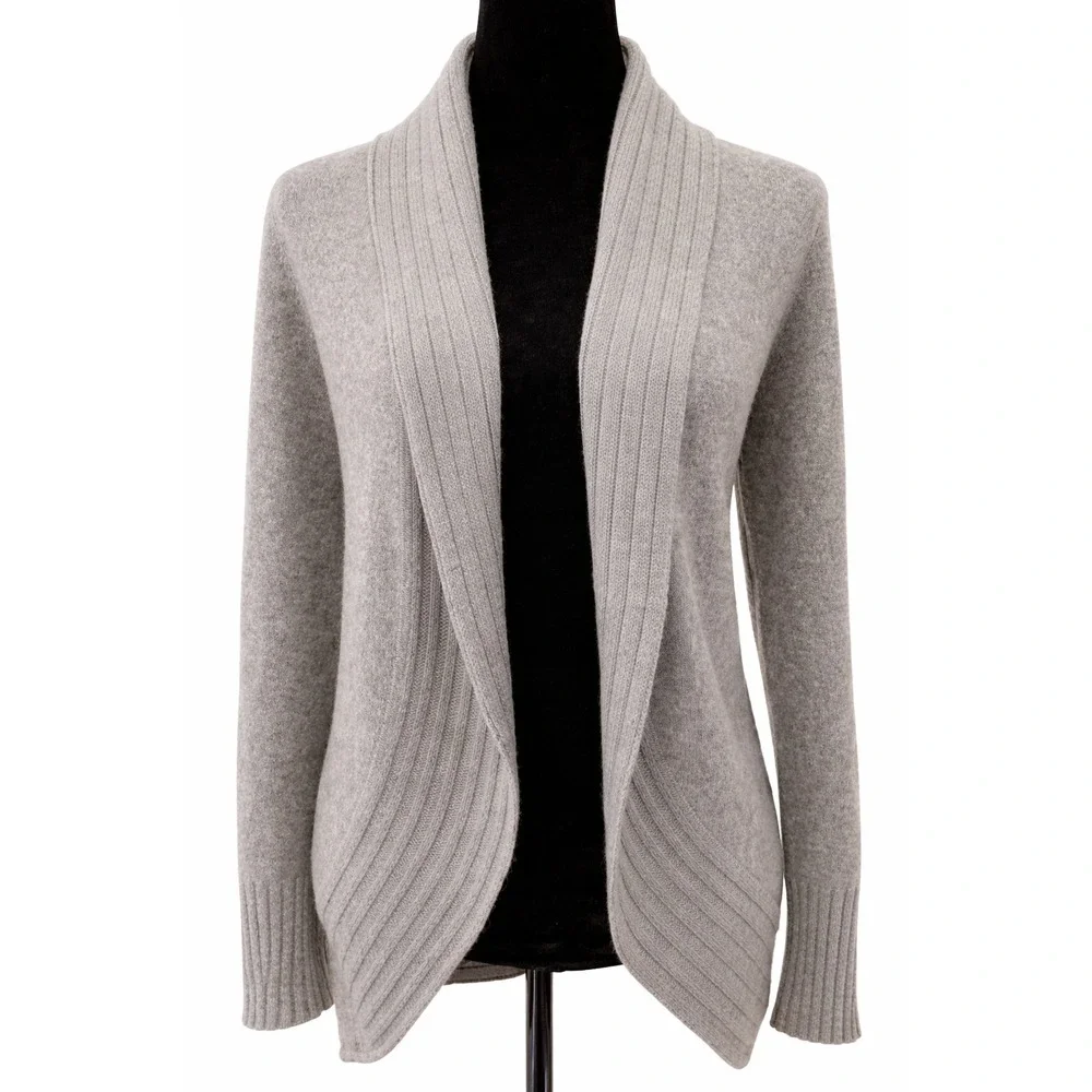 Isaac Mizrahi Live! Womens Open Front Cardigan Sweater Small Gray 100% Cashmere‎